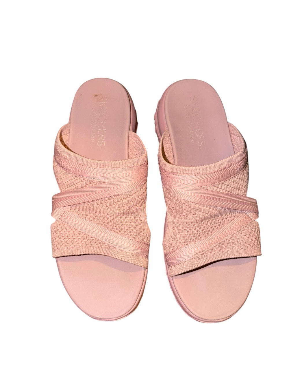 Skechers Women’s Pink Knit Crisscross Slide Sandals Size 10 Comfort Casual